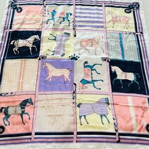 Pastel Pink Purple Derby Equestrian Horse Scarf Large 35.75" Square Racehorse.